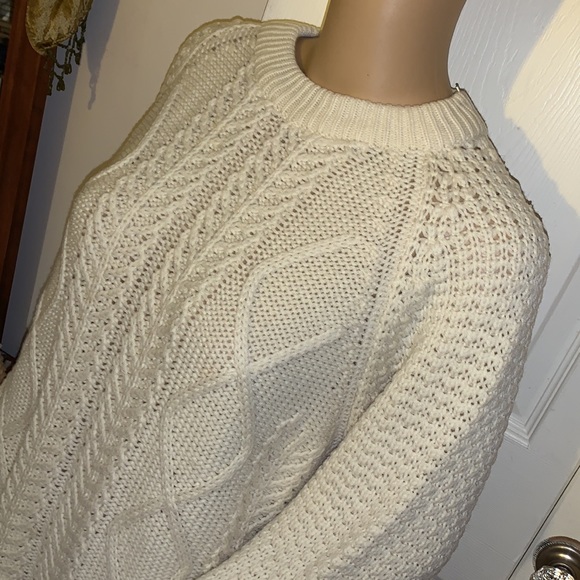 Vintage crew neck ivory cream cable knit tunic sweater pullover M L - Picture 10 of 12